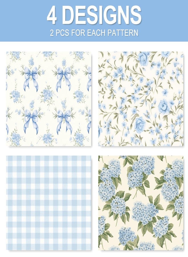 Whaline 8 Sheets Blue Bow Floral Wrapping Paper - Not Roll - Watercolor Plaid Hydrangea Gift Wrap Paper Folded Flat for Birthday Wedding DIY Crafts, 19.7 x 27.6 Inch - Image 3